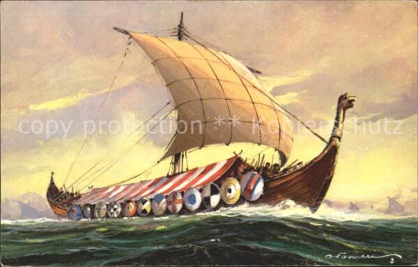Segelschiffe Drakkar Normand Künstlerkarte G. Fouill