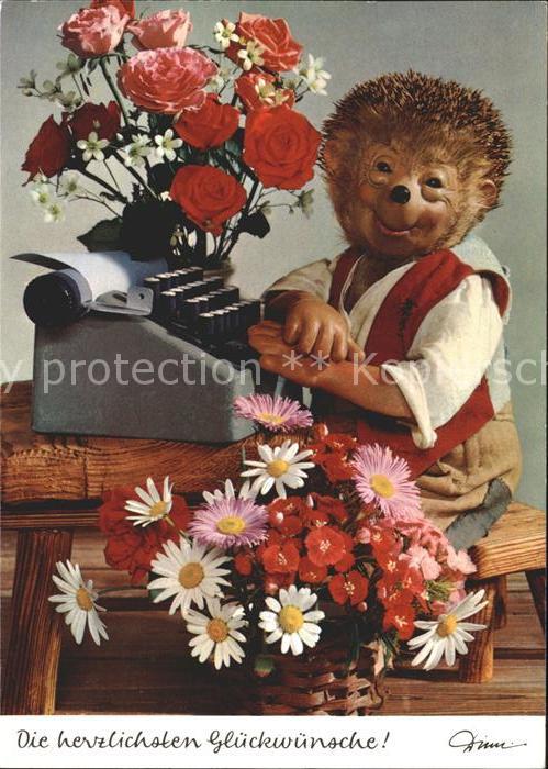 Mecki Nr. 418 Schreibmaschine Glückwunsch Blumen