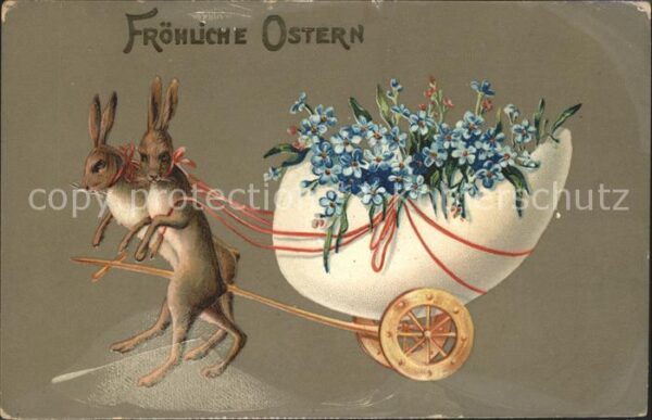 Vermenschlicht Hasen Osterei Vergissmeinnicht Karre