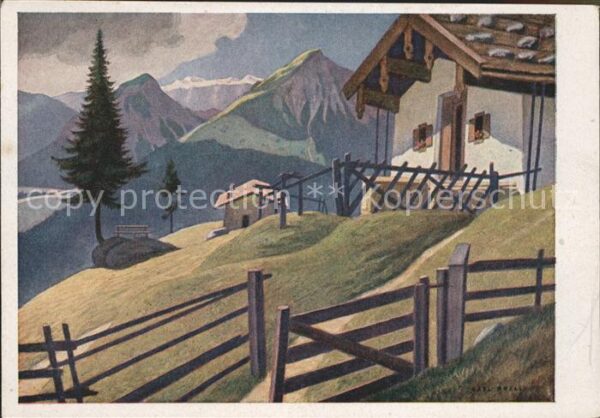 Kuenstlerkarte C. Krall Almhütte im Alpenland Nr. 2803