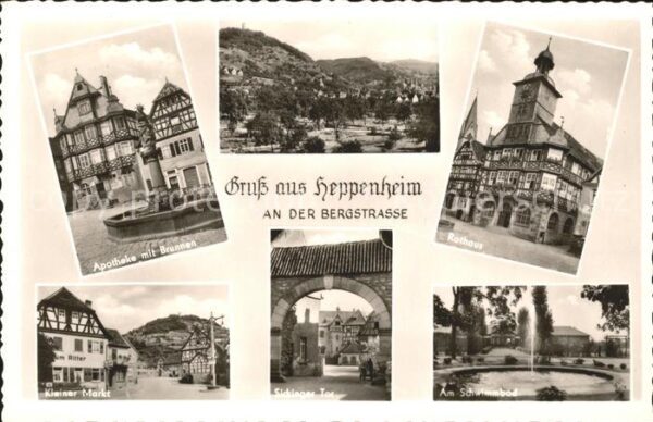 Heppenheim Bergstrasse Apotheke Brunnen Ortsblick Rathaus Klei