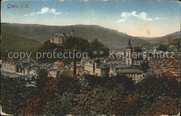 Greiz Thueringen Ortsansicht mit Schloss