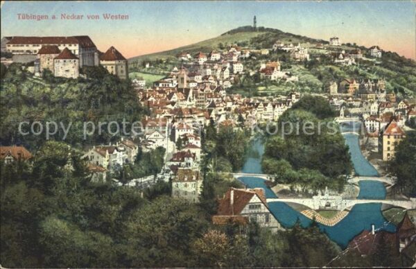 Tuebingen Totalansicht mit Neckar und Schloss