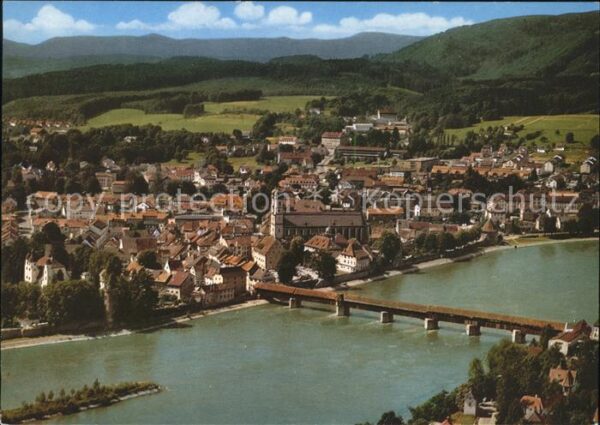 Saeckingen Rhein Stadtblick Holzbrücke Fliegeraufnahme
