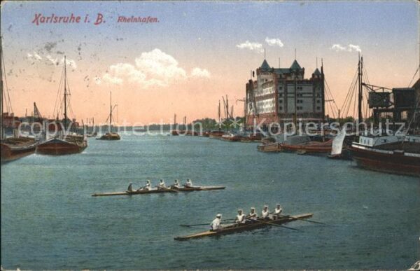 Karlsruhe Rheinhafen Schiffe Ruderboote