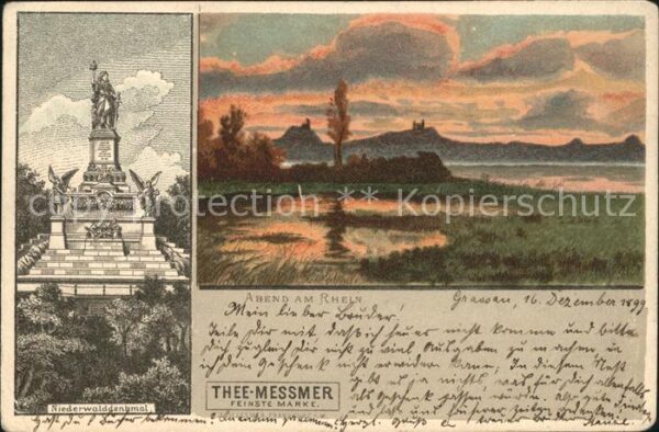 Ruedesheim Rhein Niederwalddenkmal Abend am Rhein