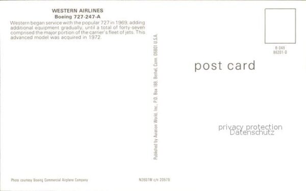 Flugzeuge Zivil Western Airlines Boeing 727-247-A N2807 – Bild 2