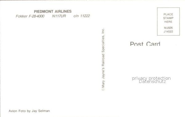 Flugzeuge Zivil Piedmont Airlines Fokker F-28-4000 N117 – Bild 2