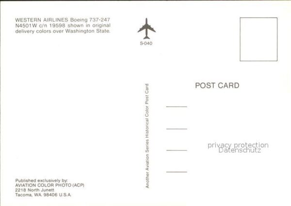 Flugzeuge Zivil Western Airlines Boeing 737-247 N4501W – Bild 2