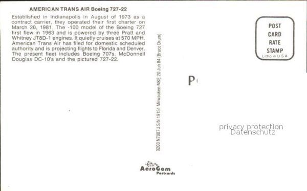 Flugzeuge Zivil American Trans Air Boeing 727-22 N7087U – Bild 2