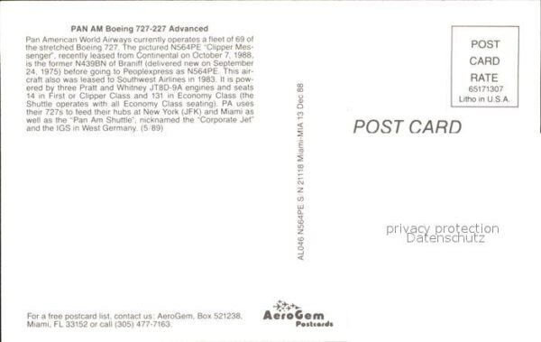 Flugzeuge Zivil Pan Am Boeing 727-227 Advanced – Bild 2