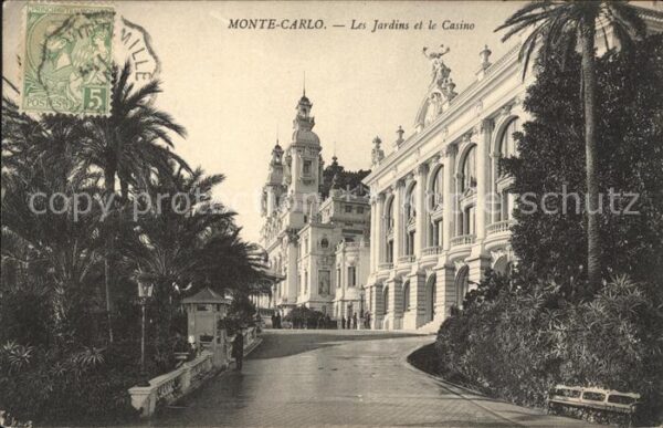 Monte-Carlo Les Jardins et le Casino Stempel auf AK