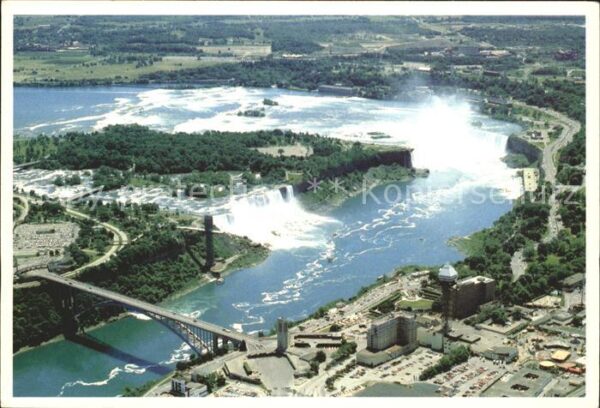 Niagara Falls New York and Ontario Bridge aeriel view