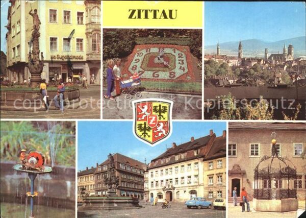 Zittau Rolandbrunnen Blumenuhr Schleifermännch