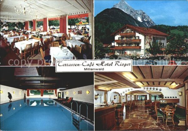 Mittenwald Bayern Terrassen Cafe Hotel Rieger Schwimmbad
