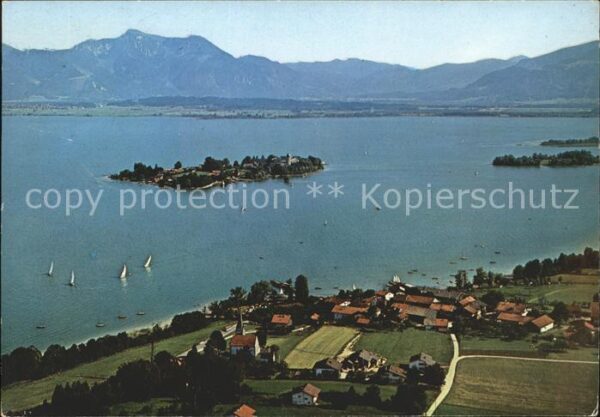 Gstadt Chiemsee Fliegeraufnahme Blick Fraueninsel Hochg