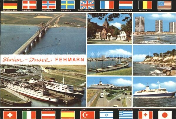 Fehmarn Brücke Fahne Schiffe Hafen Strand