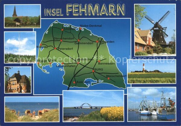 Fehmarn Mühle Turm Brücke Strand Kirche