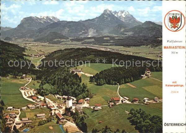 Mariastein Tirol mit Kaisergebirge Fliegeraufnahme