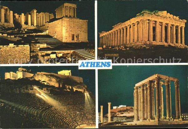 Athenes Athen Akropolis bei Nacht Tempel Antike