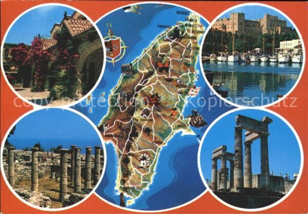 Rhodos Rhodes Aegaeis Dorfpartie Hafen Festung Tempel Ruine K