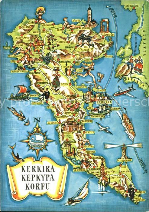 Korfu Corfu Landkarte mit Sehenswürdigkeiten