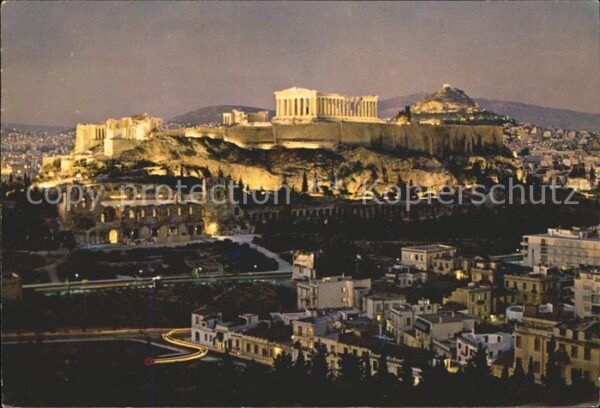 Athenes Athen Akropolis beleuchtet bei Nacht Tempel R