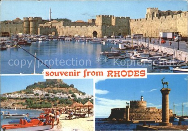 Rhodes Rhodos Greece Hafeneinfahrt Festung Statue Elafos Ela