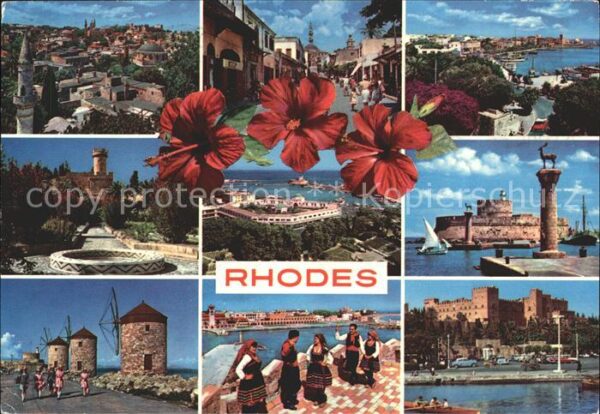 Rhodes Rhodos Greece Teilansichten Windmühle Trachten Hafene