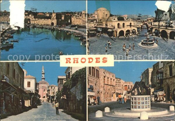 Rhodes Rhodos Greece Hafenpartie Altstadt Brunnen