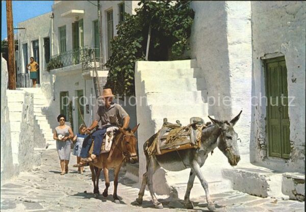 Mykonos Kykladeninsel Aegaeis Malerische Strasse Esel