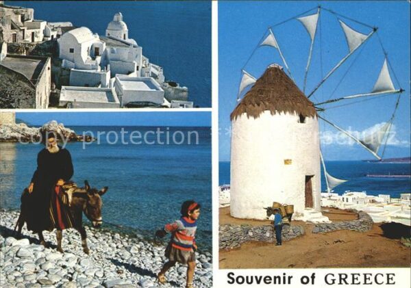 Myconos Malerische Insel Mykonos Windmühle Esel
