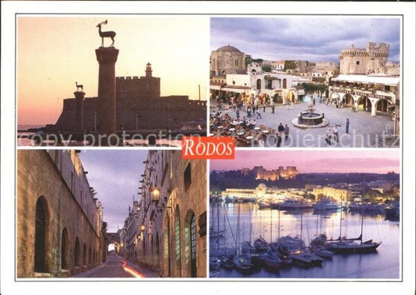 Rhodos Rhodes Aegaeis Hafeneinfahrt Statue Elafos Elafina Alt