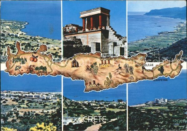 Crete Kreta Panorama Palast von Knossos Landkarte S