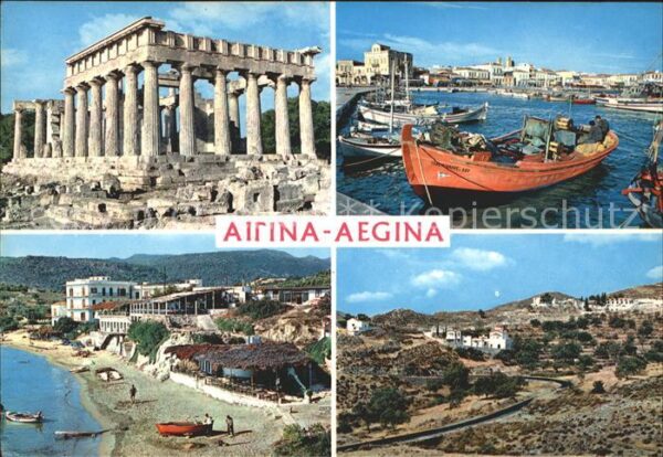 Aegina Egina Tempel Ruine Antike Fischerboot Strand