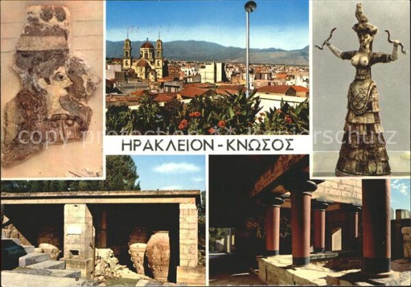 Knossos Cnosse Kreta Teilansicht mit Kirche Plastik Palast T