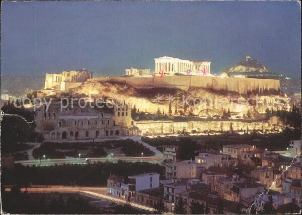 Athenes Athen Akropolis beleuchtet bei Nacht Tempel A