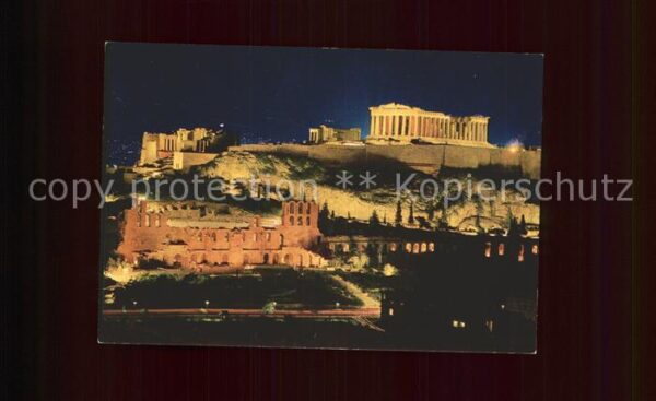 Athenes Athen Beleuchtete Akropolis bei Nacht Tempel
