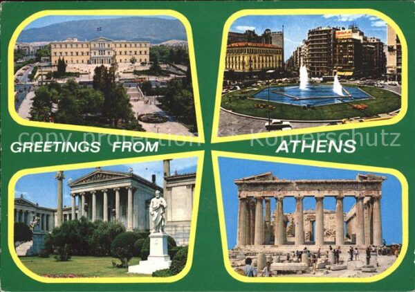 Athenes Athen Teilansichten Gebäude Fontäne Denkmal A