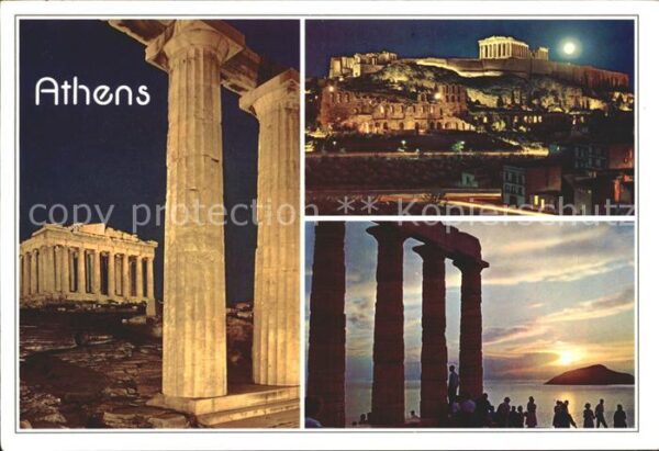 Athenes Athen Beleuchtete Akropolis im Mondschein Son