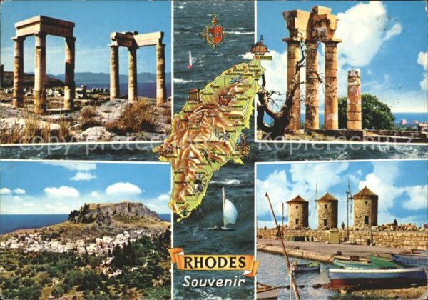 Rhodos Rhodes Aegaeis Teilansicht Landkarte Tempel Ruine Anti