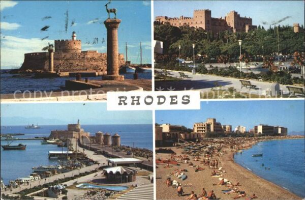 Rhodos Rhodes Aegaeis Hafeneinfahrt Festung Statue Elafos Gro