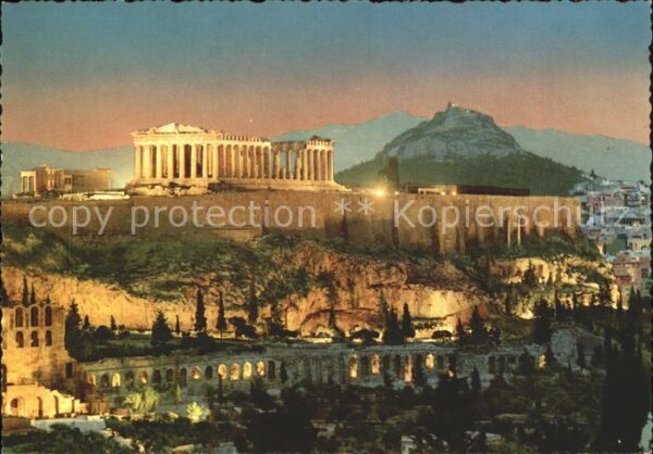 Athenes Athen Beleuchtete Akropolis im Hintergrund Ly