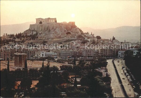 Athen Griechenland Acropolis Untergang Sonne Olympieion