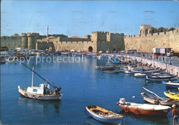 Rhodos Rhodes Aegaeis alte Hafen mittelalterlichen Stadtmauer