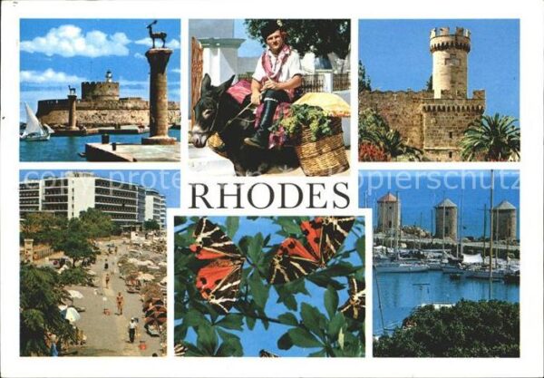 Rhodos Rhodes Aegaeis Hafen Schmetterling Strassenansicht