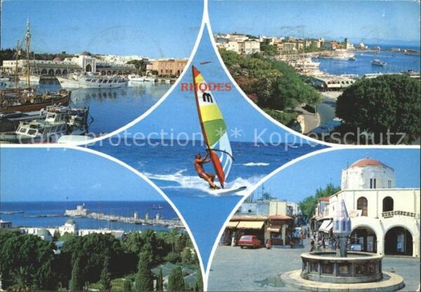 Rhodos Rhodes Aegaeis Brunnen Hafen Segelboote