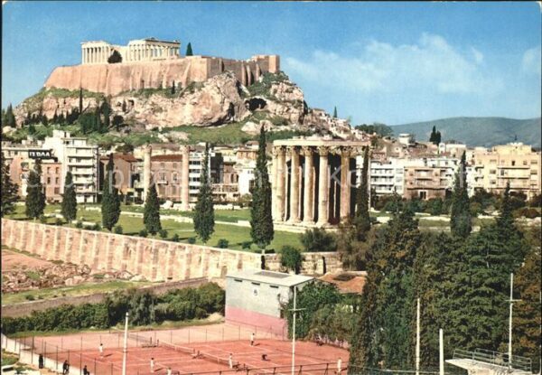 Athen Griechenland Blick auf Olympian Jupiter Tempel Akrop