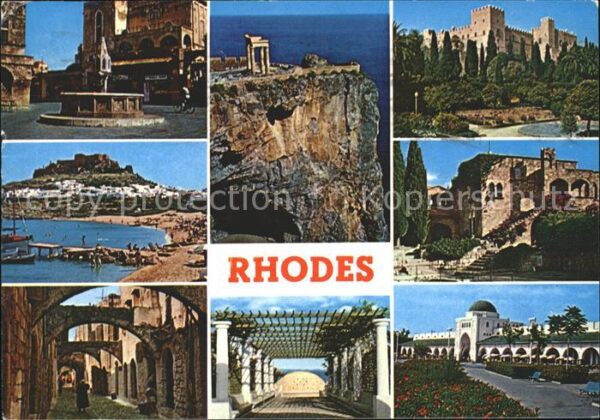 Rhodos Rhodes Aegaeis Brunnen Kirche Burg Strassenansicht