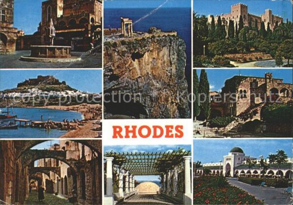 Rhodos Rhodes Aegaeis Strand Brunnen Burg Strassenansicht